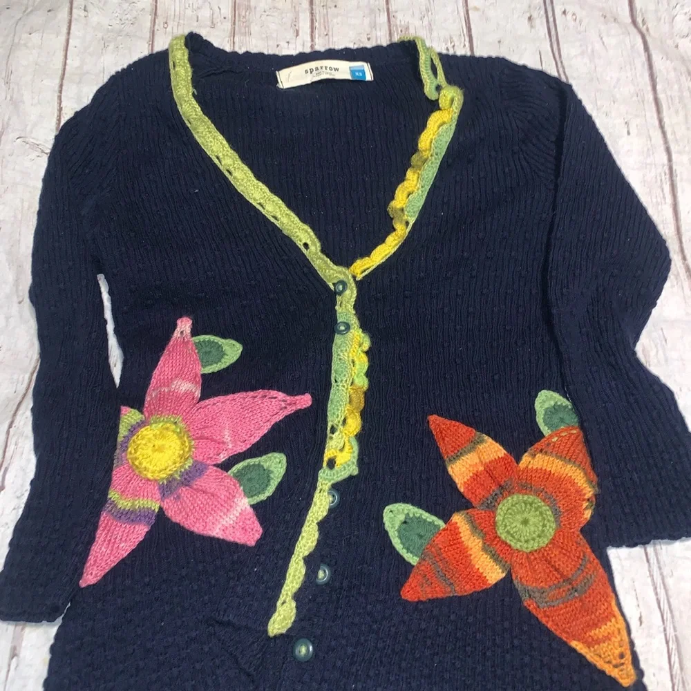 Retro Anthropologie Sparrow earthly delights floral embroidered knit cardi XS - Picture 2 of 5